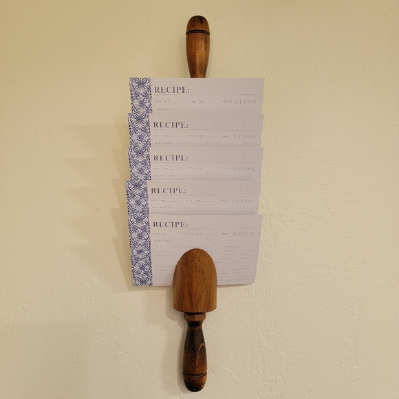 Vintage Wood Rolling Pin Recipe Card Note Letter Holder Home Decor - Picture 4 of 8